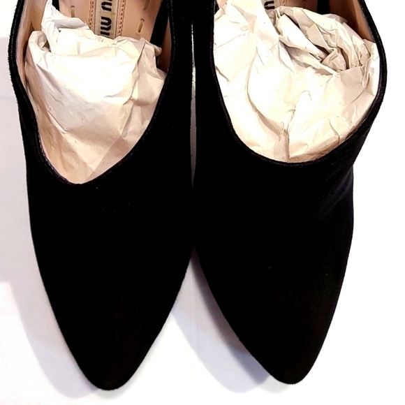 Y2K Miu Miu Black Suede Leather Round Toe Zip Up Heel Platform Ankle Boots EU38 - Picture 3 of 6